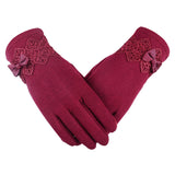 New Female Autumn Winter Non-Inverted Velvet Cashmere Full Finger Warm Lace Gloves Women Cotton Touch Screen Gloves G82 - Boom Boom London