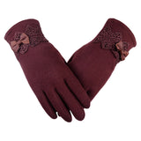 New Female Autumn Winter Non-Inverted Velvet Cashmere Full Finger Warm Lace Gloves Women Cotton Touch Screen Gloves G82 - Boom Boom London