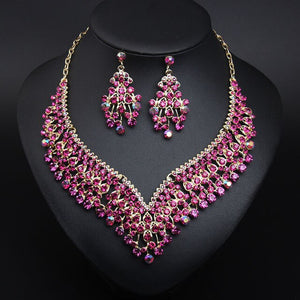 Luxurious Bridal Jewelry Sets Wedding Rhinestone Crystal Necklace Earring Set Women's Party Costume Accessories Indian Jewellery - Boom Boom London