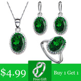 Green Emerald Silver 925 Jewelry Set for Women Free Gift Ring Necklace Pendant Wedding Jewelry - Boom Boom London