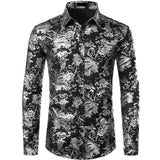 Purple Mens Floral Bronzing Shirt Men Shiny Flower Men Shirt Luxury Fashion Party Mens Dress Shirts Casual Club Camisa Masculina - Boom Boom London