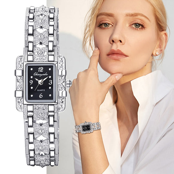 Women Watch Rectangle Dial Silver Stainless Steel Crystal Watches Fashion Quartz For Women ladies major relojes Hot Sale Relojes - Boom Boom London