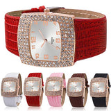 Women Watch Luxury Square Case Clock Quartz Alloy Shiny Rhinestones Faux Leather Analog Wrist Watch reloj mujer Ladies Dress Wat - Boom Boom London