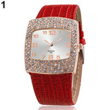 Women Watch Luxury Square Case Clock Quartz Alloy Shiny Rhinestones Faux Leather Analog Wrist Watch reloj mujer Ladies Dress Wat - Boom Boom London