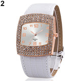 Women Watch Luxury Square Case Clock Quartz Alloy Shiny Rhinestones Faux Leather Analog Wrist Watch reloj mujer Ladies Dress Wat - Boom Boom London