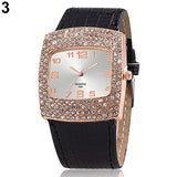 Women Watch Luxury Square Case Clock Quartz Alloy Shiny Rhinestones Faux Leather Analog Wrist Watch reloj mujer Ladies Dress Wat - Boom Boom London