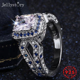 Jellystory Luxury 925 Silver Ring with Sapphire Zircon Gemstones Jewellery for Women Wedding Engagement Party Gifts Wholesales - Boom Boom London