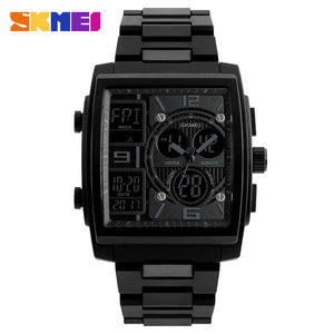 2020 New SKMEI Luxury Men Watches Man Analog Quartz Electronic Watch Black Steel Band Dual Display Waterproof Wristwatches - Boom Boom London