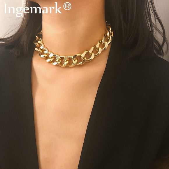 Punk Miami Cuban Choker Necklace Collar Statement Hip Hop Big Chunky Aluminum Gold Color Thick Chain Necklace Women Jewelry - Boom Boom London