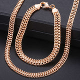 Men Women's Jewelry Set 585 Rose Gold Bracelet Necklace Set Double Curb Cuban Weaving Bismark Chain 2018 Wholesale Jewelry KCS04 - Boom Boom London