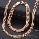 Men Women's Jewelry Set 585 Rose Gold Bracelet Necklace Set Double Curb Cuban Weaving Bismark Chain 2018 Wholesale Jewelry KCS04 - Boom Boom London