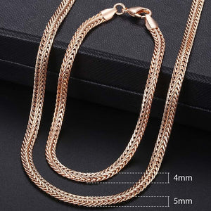 Men Women's Jewelry Set 585 Rose Gold Bracelet Necklace Set Double Curb Cuban Weaving Bismark Chain 2018 Wholesale Jewelry KCS04 - Boom Boom London