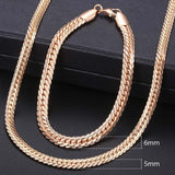 Men Women's Jewelry Set 585 Rose Gold Bracelet Necklace Set Double Curb Cuban Weaving Bismark Chain 2018 Wholesale Jewelry KCS04 - Boom Boom London