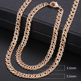 Men Women's Jewelry Set 585 Rose Gold Bracelet Necklace Set Double Curb Cuban Weaving Bismark Chain 2018 Wholesale Jewelry KCS04 - Boom Boom London