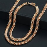 Men Women's Jewelry Set 585 Rose Gold Bracelet Necklace Set Double Curb Cuban Weaving Bismark Chain 2018 Wholesale Jewelry KCS04 - Boom Boom London