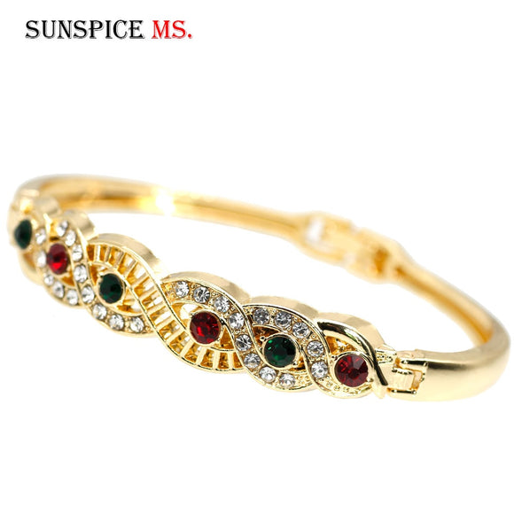 Sunspicems Gold Color Cuff Bracelet Morocco Women Ethnic Wedding Jewelry DuBai Rhinestone Thin Bangles Bridal Gift Wholesale - Boom Boom London