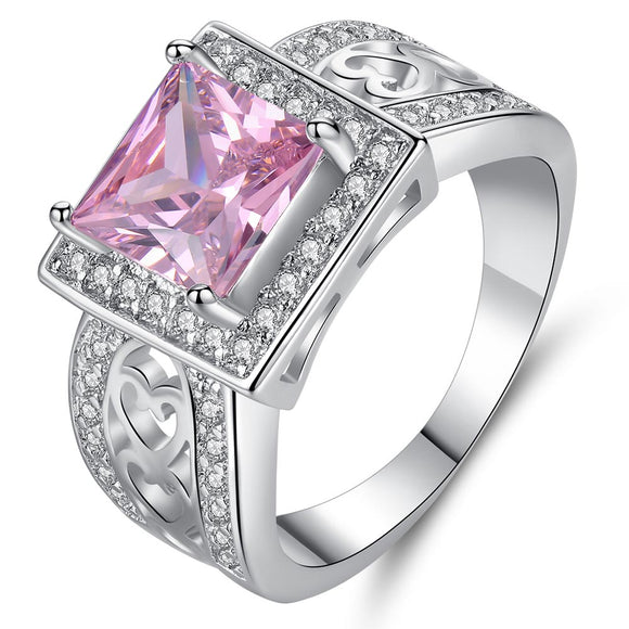 Fashion New Listing Ladies Square Pink Zircon Ring Luxury White Gold Colored Wedding Ring Jewelry Ladies Satisfaction Gift - Boom Boom London