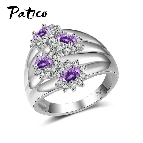 Luxury Oval Shape Purple Cubic Zirconia Crystal Fine Rings for Women Ladies Vintage 925 Sterling Silver Party Jewelry - Boom Boom London