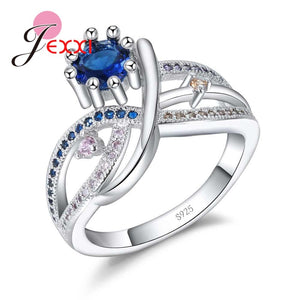 Shining Original 925 Sterling Silver Promise Rings for Women Ladies Blue CZ Crystal Wedding Engagement Gift Luxury Bijoux - Boom Boom London