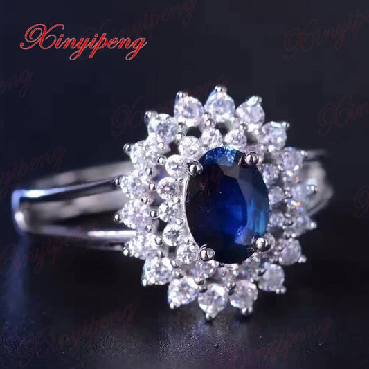 925 silver inlaid 1 carat natural sapphire ring lady luxurious and beautiful - Boom Boom London