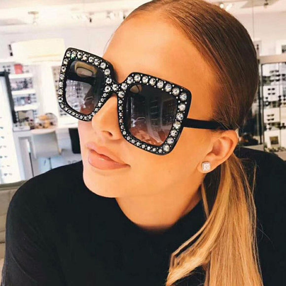 Big Square Rhinestone Vintage Sunglasses Luxury Brand Designer Sun Glasses For Women Fashion Crystal Oversize Sunglasses Eyewear - Boom Boom London