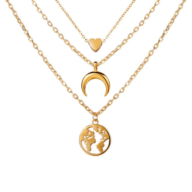 17KM Fashion Multi Layer Lock Portrait Pendants Necklaces For Women Gold Metal Key Heart Necklace New Design Jewelry Gift - Boom Boom London