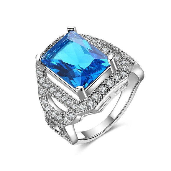 Luxury Big Blue Austrian Crystal Finger Rings with Black or Clear AAA Cubic Zirconia Silver Color Ring Jewelry for women men - Boom Boom London