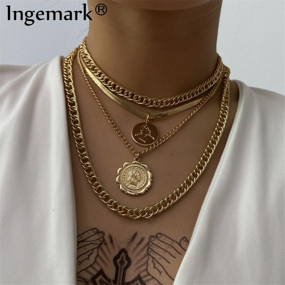 Punk Miami Cuban Choker Necklace Steampunk Men Jewelry Vintage Big Coin Pendant Chunky Chain Necklace for Women Neck Accessories - Boom Boom London