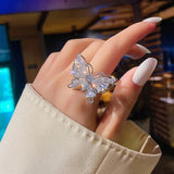 New design fashion jewelry opening high-grade copper inlaid zircon butterfly ring luxury shiny cocktail party ring for women - Boom Boom London