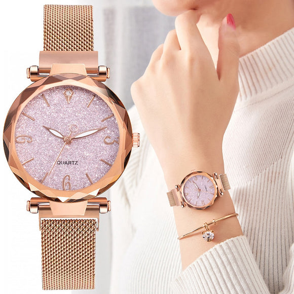 Rose Gold Women Watch 2020 Top Brand Luxury Magnetic Starry Sky Lady Wrist Watch Mesh Female Clock For Dropship relogio feminino - Boom Boom London