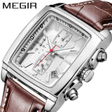 MEGIR Original Watch Men Top Brand Luxury Rectangle Quartz Military Watches Waterproof Luminous Leather Wristwatch Men Clock - Boom Boom London