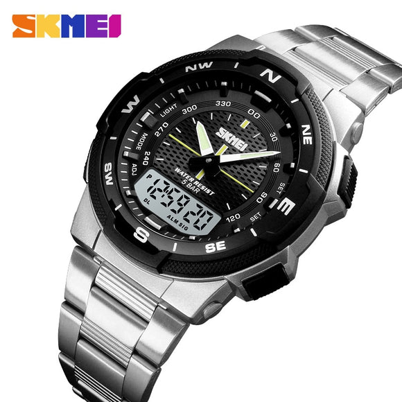 SKMEI Watch Men's Watch Fashion Sport Watches Stainless Steel Strap Mens Watches Stopwatch Chronograph Waterproof Wristwatch Men - Boom Boom London