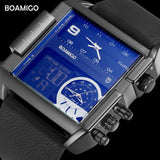 BOAMIGO brand men sports watches 3 time zone big man fashion military LED watch leather quartz wristwatches relogio masculino - Boom Boom London