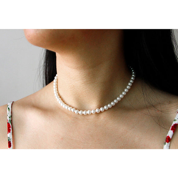 Elegant Silver 925 Jewelry Classic Temperament Wedding Necklace 6mm Shell Pearl Highlight925 Sterling Silver Chain for Women - Boom Boom London