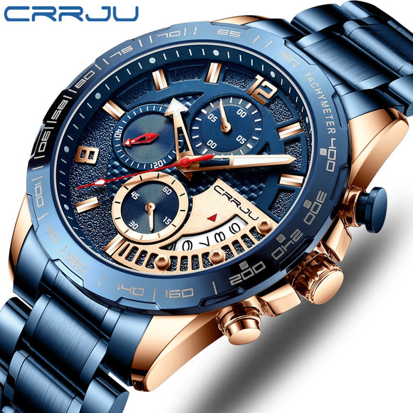 CRRJU 2020 Fashion Stainless Steel Mens Watches Top Brand Luxury Business Luminous Chronograph Quartz Watch Relogio Masculino - Boom Boom London