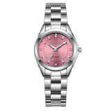 CHRONOS Women Stainless Steel Rhinestone Watch Silver Bracelet Quartz Waterproof Lady Business Analog Watches Pink Blue Dial - Boom Boom London