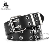 NO.ONEPAUL women belt Genuine Leather New Punk style fashion Pin Buckle jeans Decorative Belt Chain luxury brand belts for women - Boom Boom London