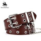 NO.ONEPAUL women belt Genuine Leather New Punk style fashion Pin Buckle jeans Decorative Belt Chain luxury brand belts for women - Boom Boom London