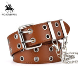 NO.ONEPAUL women belt Genuine Leather New Punk style fashion Pin Buckle jeans Decorative Belt Chain luxury brand belts for women - Boom Boom London