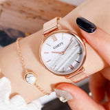 Gaiety Luxury 2 PCS Set Watch Women Rose Gold Water Drill Bracelet Watch Jewelry Ladies Female Hour Casual Quartz Wristwatches - Boom Boom London