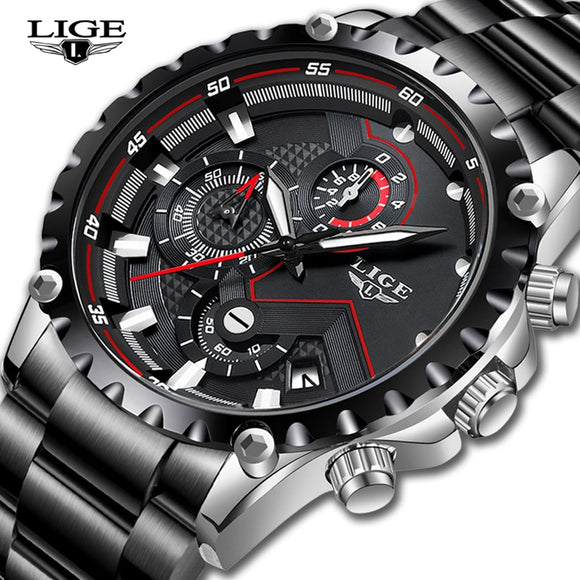 LIGE Top Brand Luxury Mens Fashion Watch Men Sport Waterproof Quartz Watches Men All Steel Army Military Watch Relogio Masculino - Boom Boom London