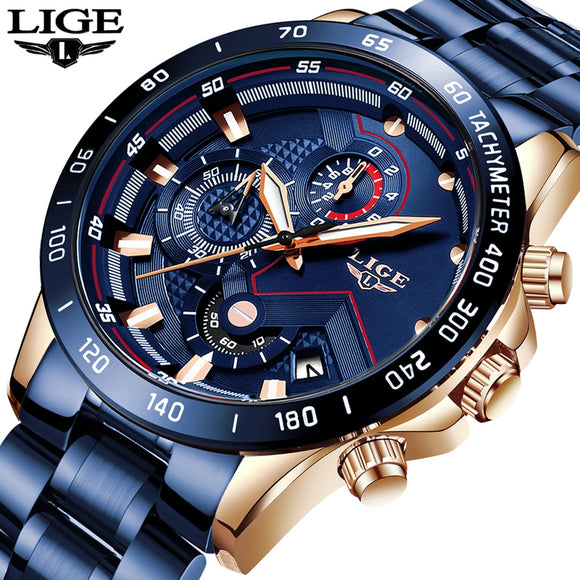 LIGE 2020 New Fashion Mens Watches with Stainless Steel Top Brand Luxury Sports Chronograph Quartz Watch Men Relogio Masculino - Boom Boom London