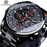 Forsining Three Dial Calendar Stainless Steel Men Mechanical Automatic Wrist Watches Top Brand Luxury Military Sport Male Clock - Boom Boom London