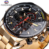 Forsining Three Dial Calendar Stainless Steel Men Mechanical Automatic Wrist Watches Top Brand Luxury Military Sport Male Clock - Boom Boom London