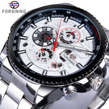 Forsining Three Dial Calendar Stainless Steel Men Mechanical Automatic Wrist Watches Top Brand Luxury Military Sport Male Clock - Boom Boom London