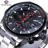 Forsining Three Dial Calendar Stainless Steel Men Mechanical Automatic Wrist Watches Top Brand Luxury Military Sport Male Clock - Boom Boom London