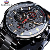 Forsining Three Dial Calendar Stainless Steel Men Mechanical Automatic Wrist Watches Top Brand Luxury Military Sport Male Clock - Boom Boom London