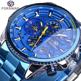 Forsining Three Dial Calendar Stainless Steel Men Mechanical Automatic Wrist Watches Top Brand Luxury Military Sport Male Clock - Boom Boom London