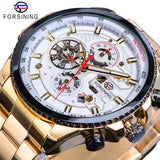 Forsining Three Dial Calendar Stainless Steel Men Mechanical Automatic Wrist Watches Top Brand Luxury Military Sport Male Clock - Boom Boom London