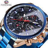 Forsining Three Dial Calendar Stainless Steel Men Mechanical Automatic Wrist Watches Top Brand Luxury Military Sport Male Clock - Boom Boom London